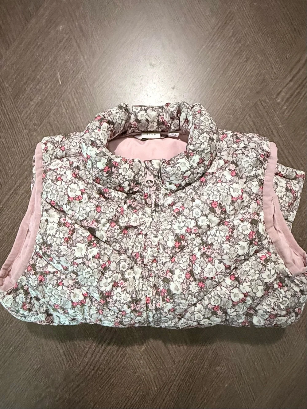GAP Girls Quilted Floral Puffy Vest - Pink/Gray/White